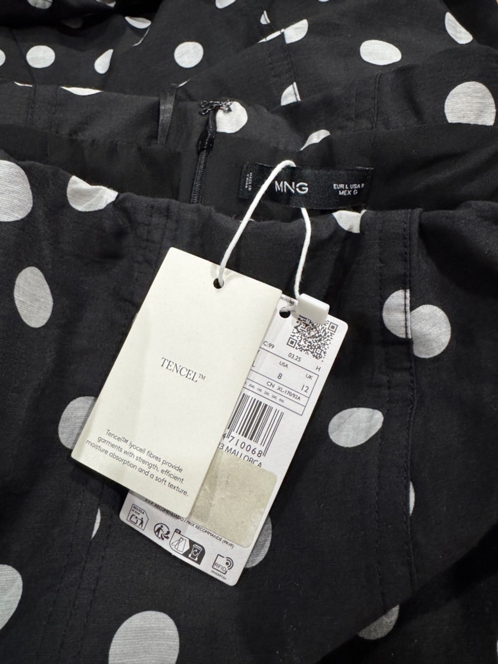 Mango Black Off-Shoulder Polka Dot Midi Dress - Picture 9 of 10